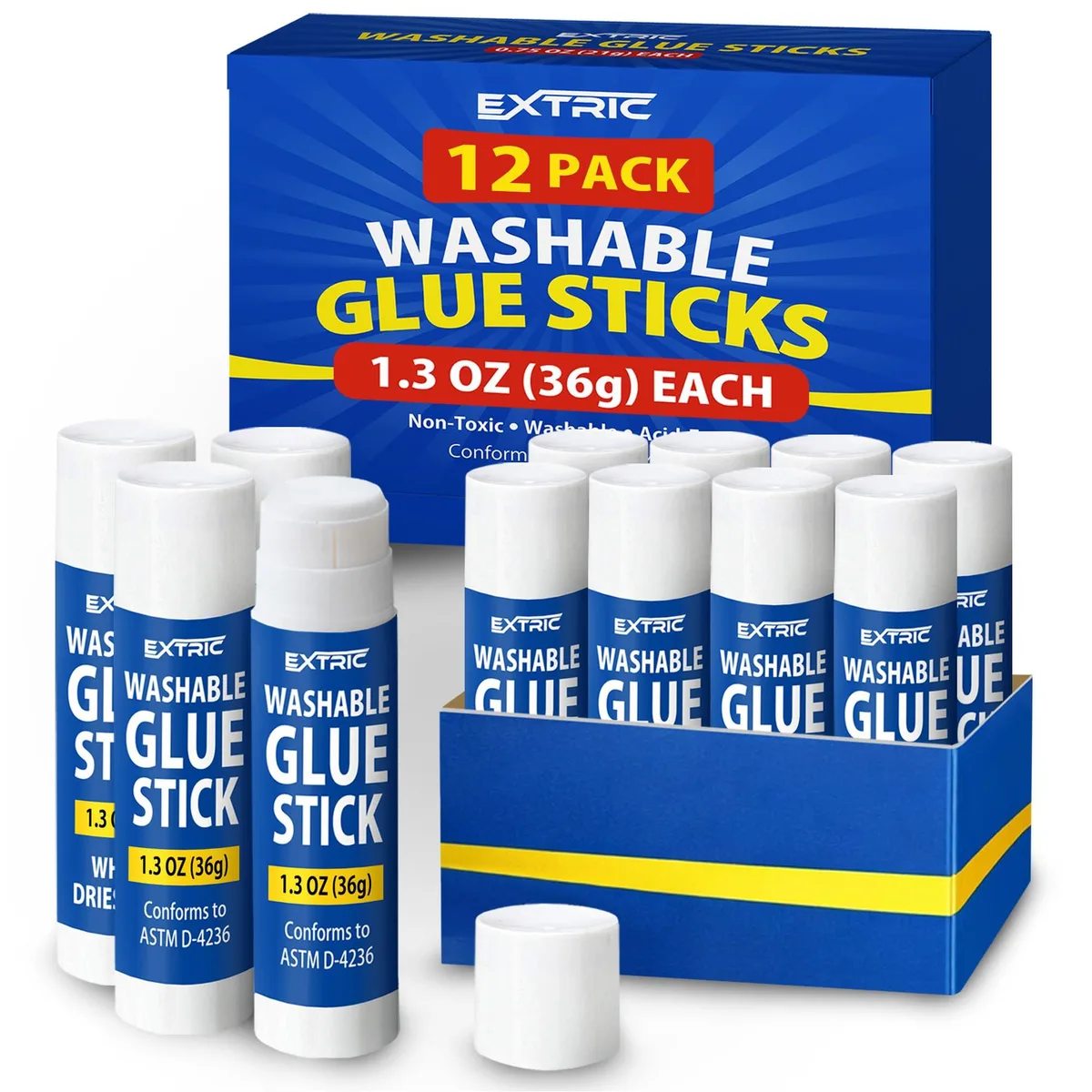  EXTRIC Glue Sticks 12 PK 1.3 OZ White — product photo