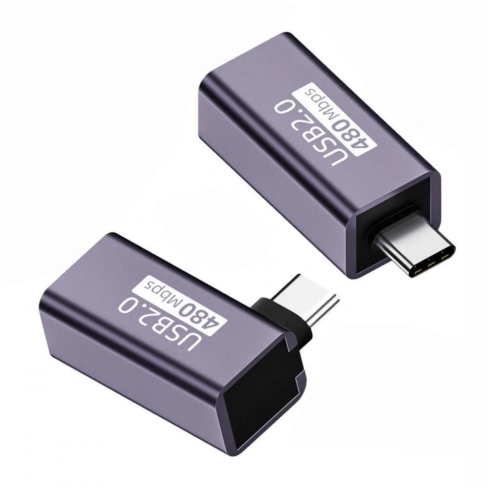 Two small USB adapters with black plastic bodies and nickel connectors, one micro male, one mini male, each with a female USB-B port