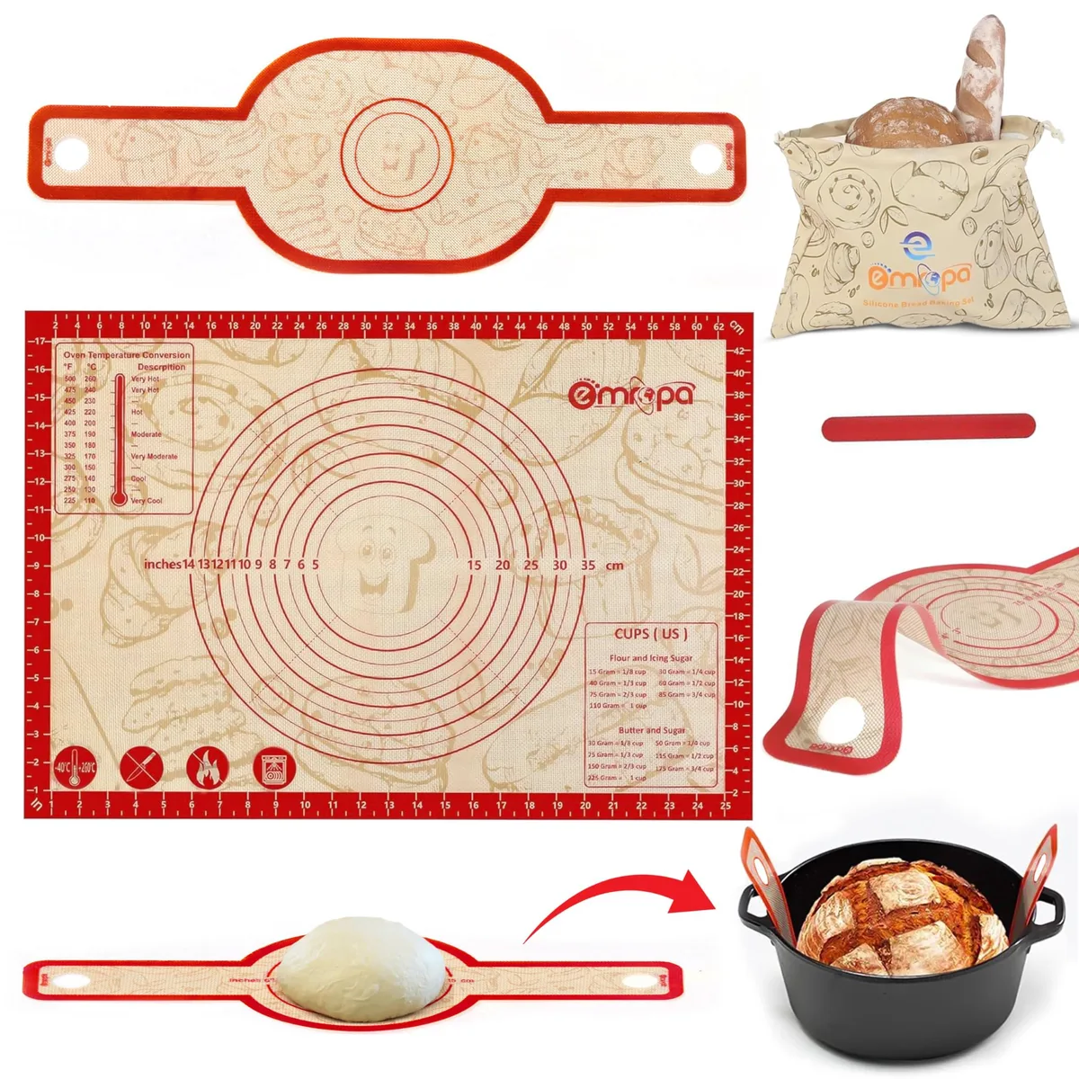 Red silicone bread sling, mat and cotton bag set