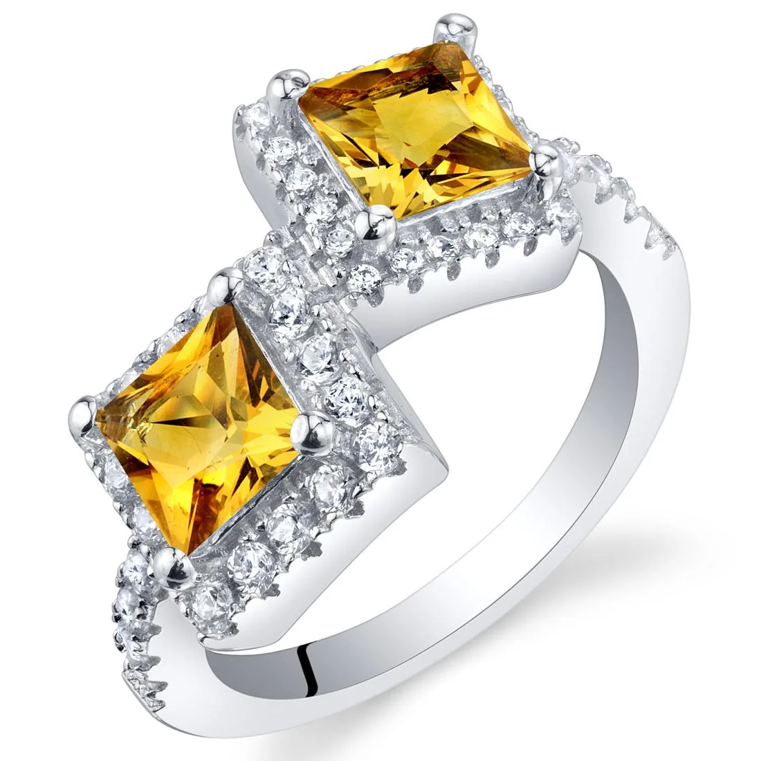 Oravo Oravo 925 Sterling Silver Citrine Princess Cut Two-Stone Ring — product photo