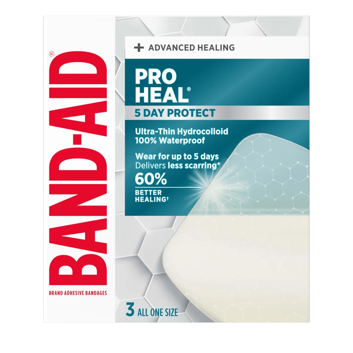 Transparent ultra-thin hydrocolloid bandages in extra-large size, three-count pack