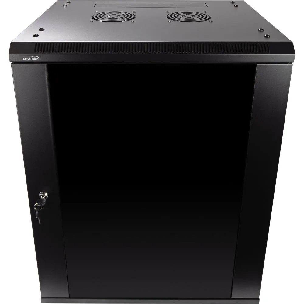 Black 15U wallmount server rack 450mm depth with two built-in fans