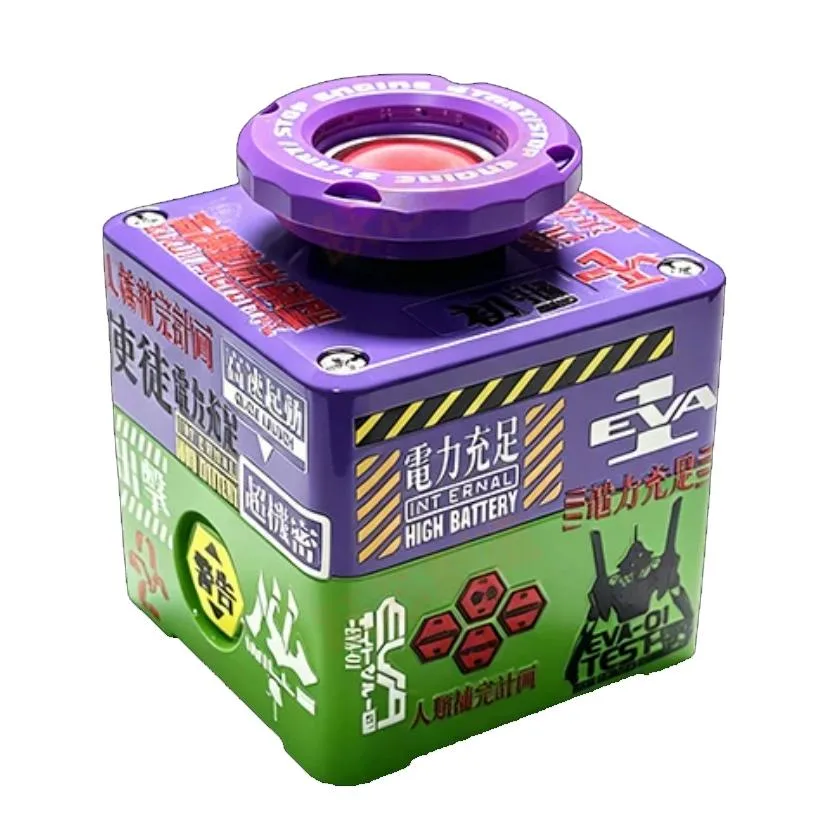 Purple wireless desktop power button with key switch and red launch button, USB receiver shown