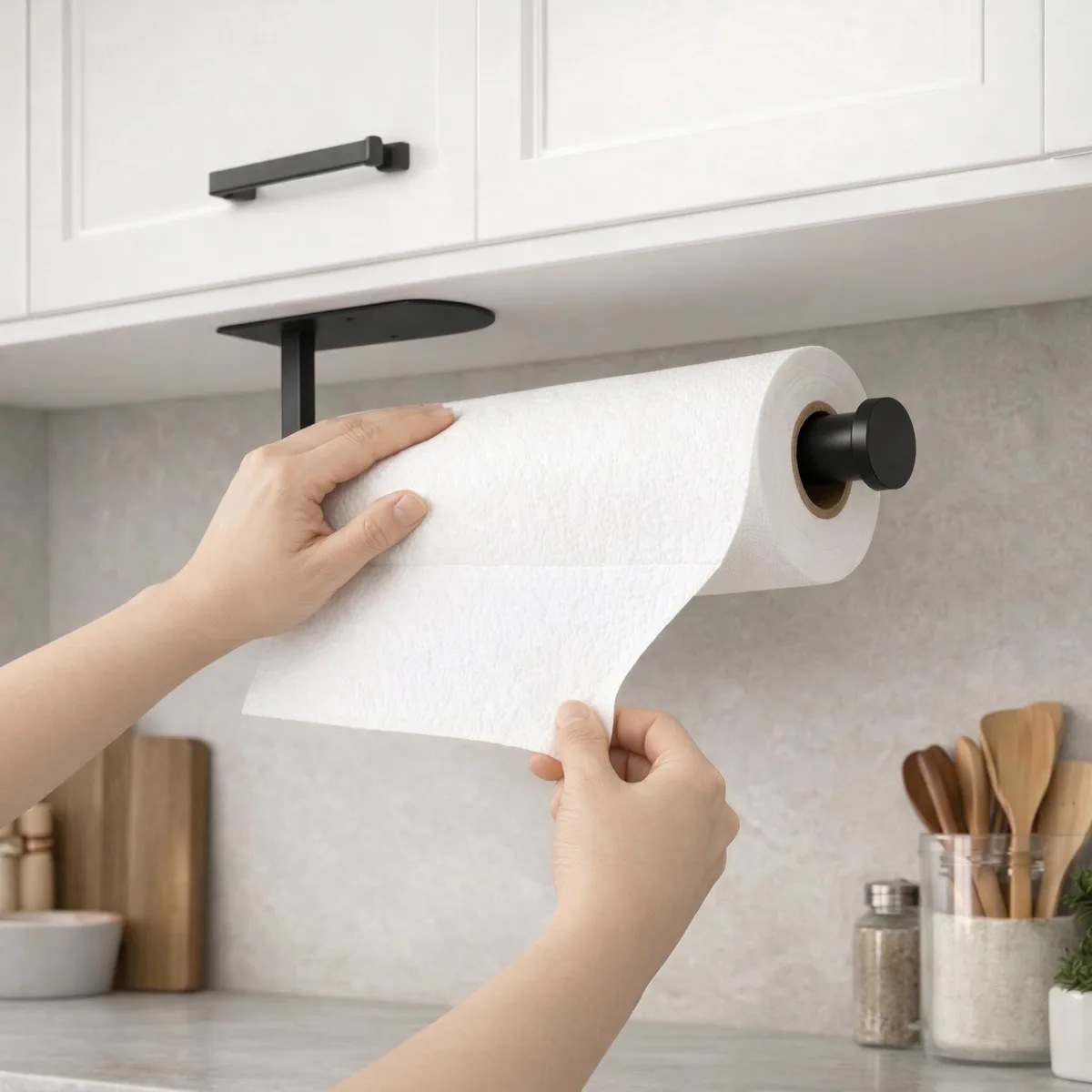 Paper Towel Holder Under Cabinet Self Adhesive or Screw Mount — product photo