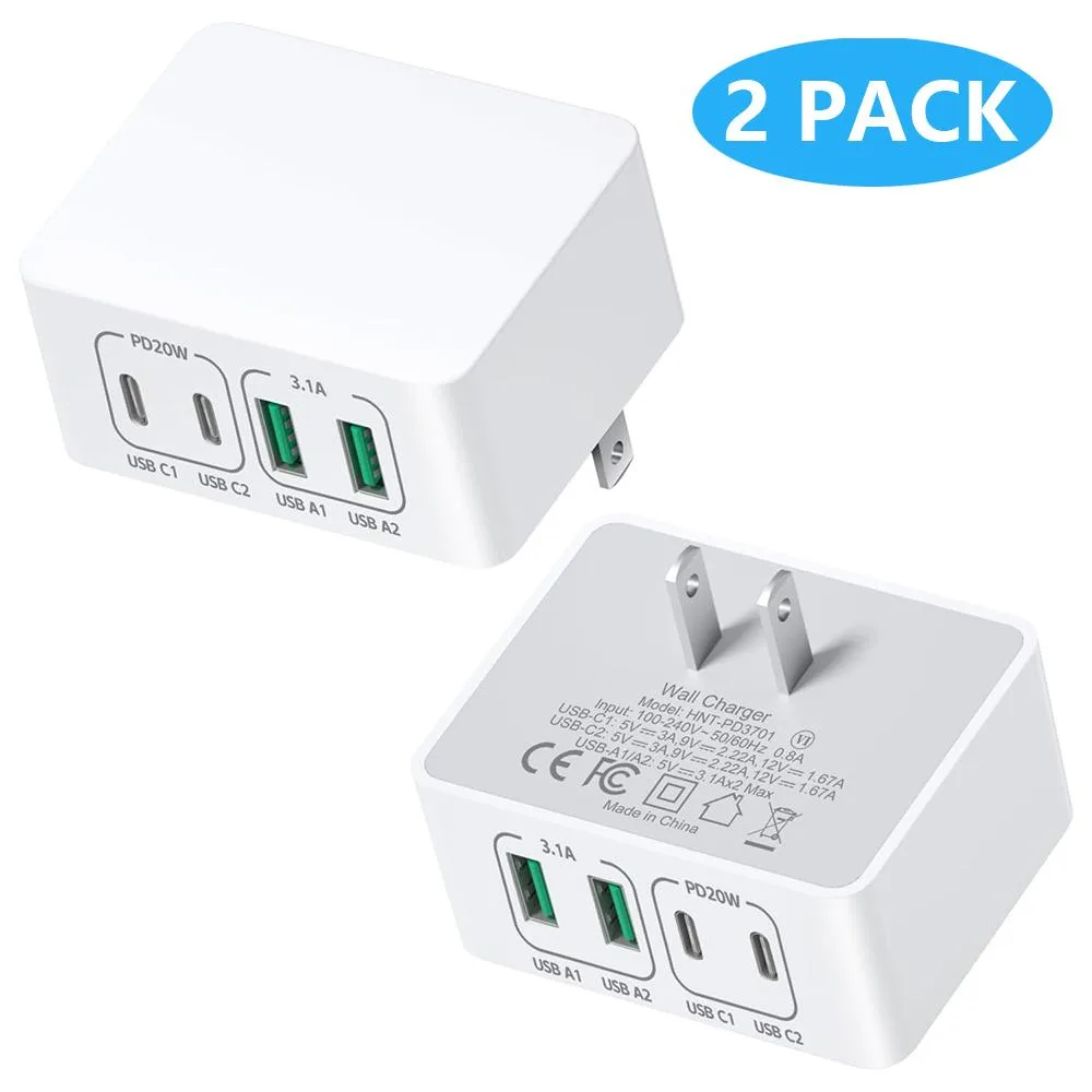 SMA SMA 2-Pack 40W 4-Port USB-C Wall Charger Flat White — product photo