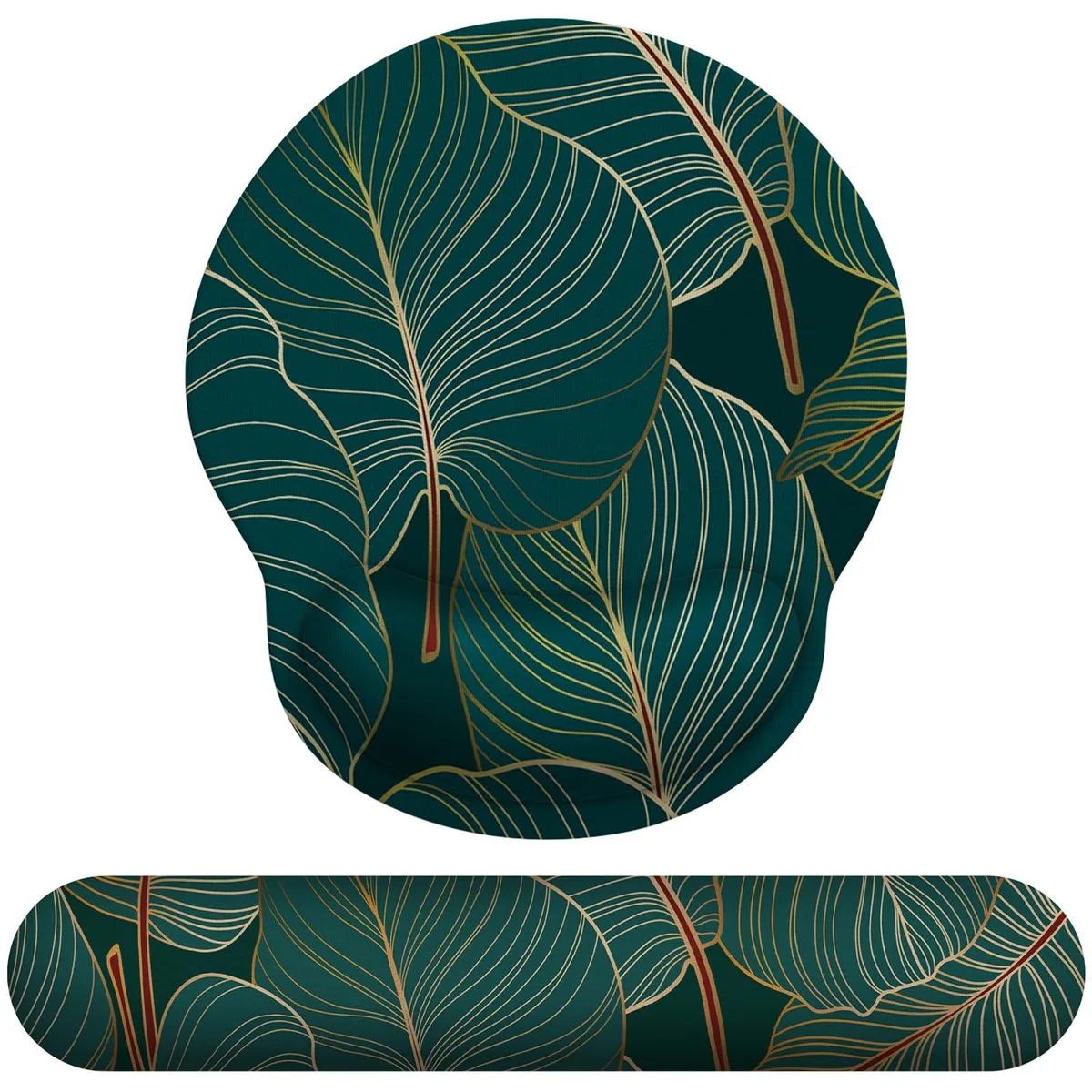  eulps MP300-10 Ergonomic Gel Mouse Pad &amp; Memory Foam Keyboard Wrist Rest Set Tropical Plants — product photo