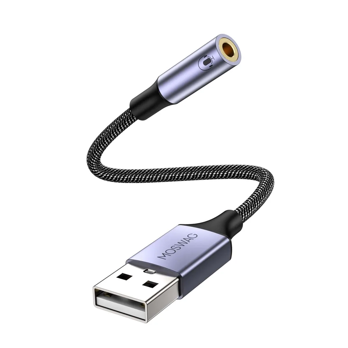  MOSWAG USB to 3.5mm TRRS Audio Adapter 48kHz 95dB 7.84in — product photo