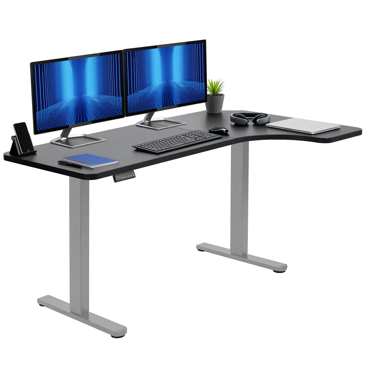 VIVO VIVO Electric Dual Motor Standing Corner Desk 58 x 35 Black Top Gray Frame — product photo