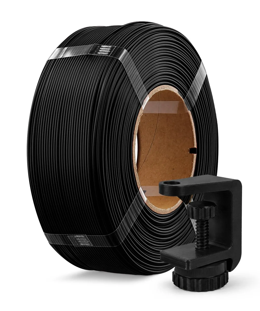 Black 1.75 mm PLA+ refill coil on reusable spool