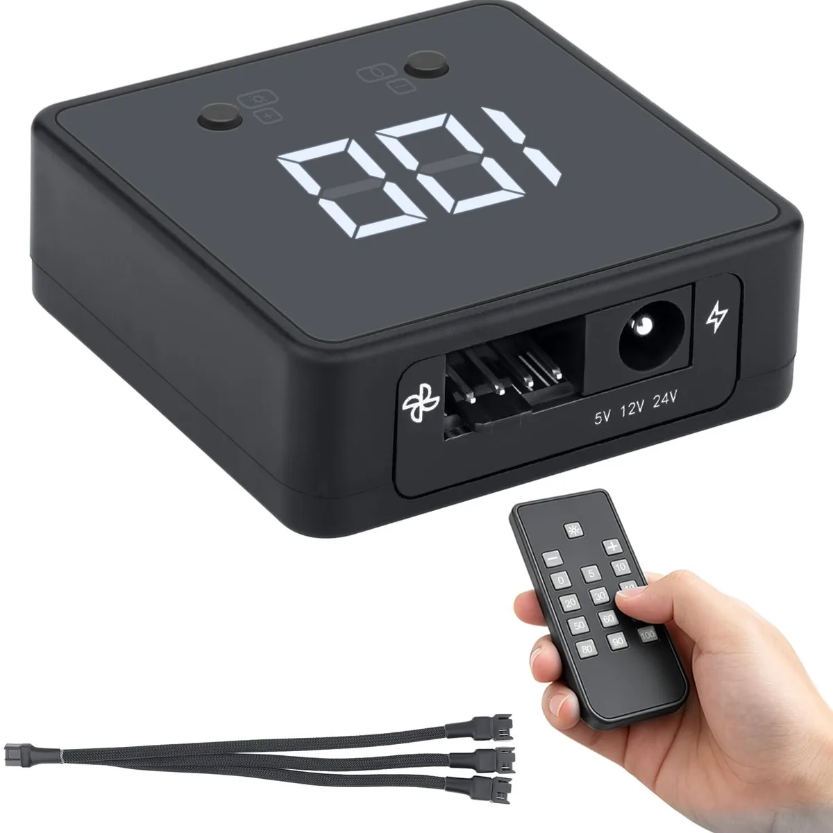 LORDWORLD LORDWORLD PWM Fan Controller 5V 12V 24V 4-Pin 3-Way Splitter Digital Display Remote — product photo