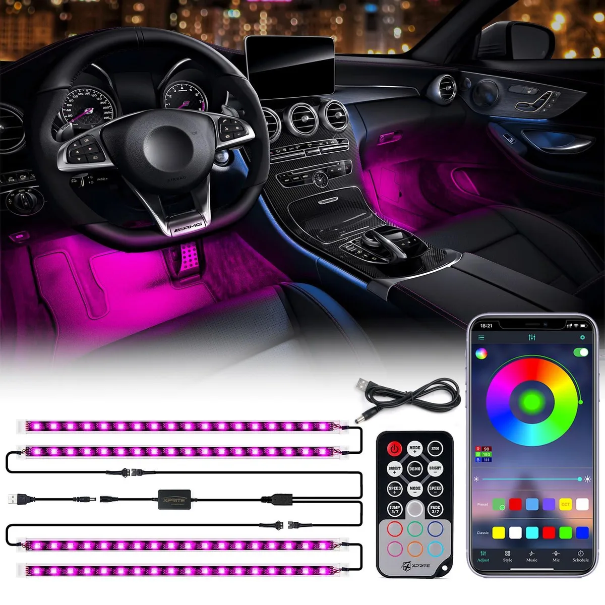  Xprite DL-IL-G7 4-Piece LED Car Interior Light Strip Set — product photo