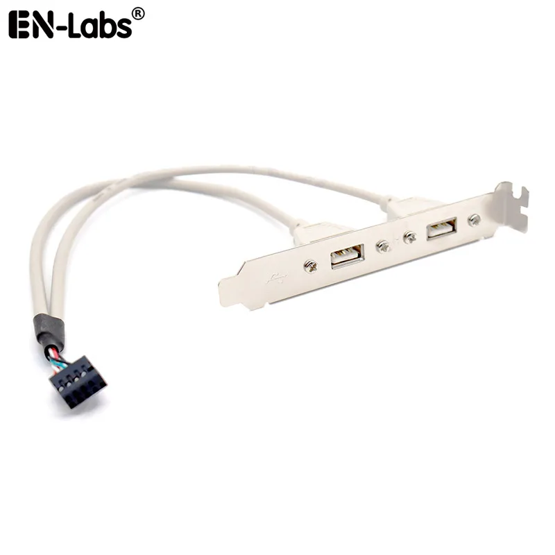 EN-Labs EN-Labs USB 2.0 10-pin to 2×Type A adapter, 30 cm, grey, full-profile bracket — product photo