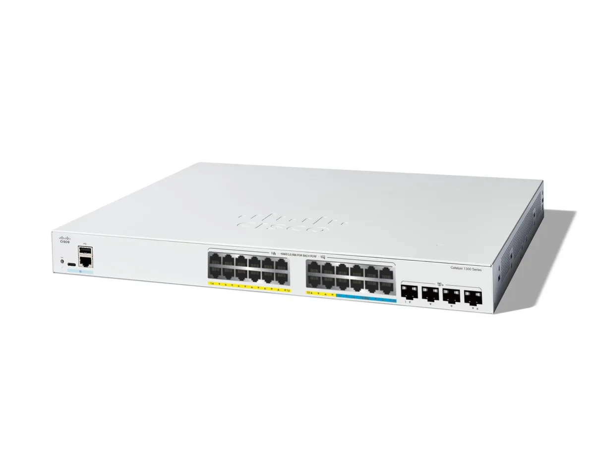 Cisco Systems, Inc. Cisco Systems, Inc. C1300-24MGP-4X network switch, 16×1G + 8×2.5G PoE+ ports, 4×10G SFP+, 375W PoE budget — product photo