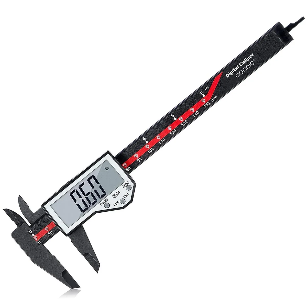 Digital caliper with large LCD screen, carbon fiber composite body, IP54 rated