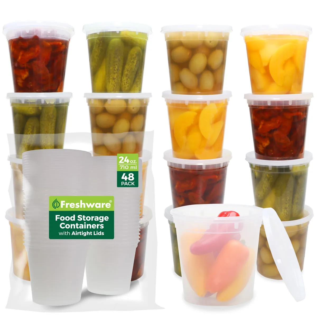 Clear 24 oz plastic deli containers with lids, 48 count