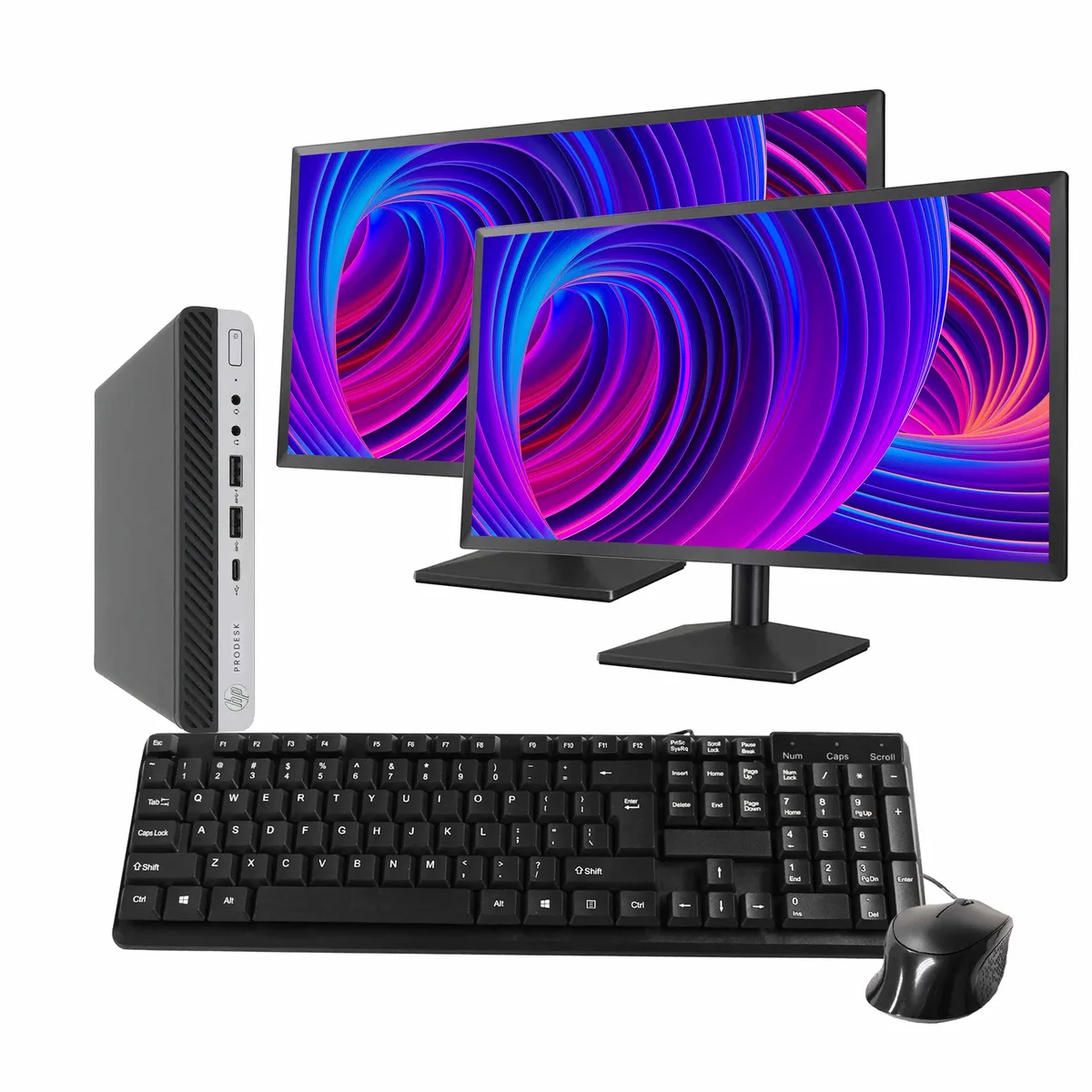HP HP ProDesk 600G5 Mini PC i5-9500T 16GB DDR3 500GB SSD 2×24" Monitors Windows 11 Pro — product photo
