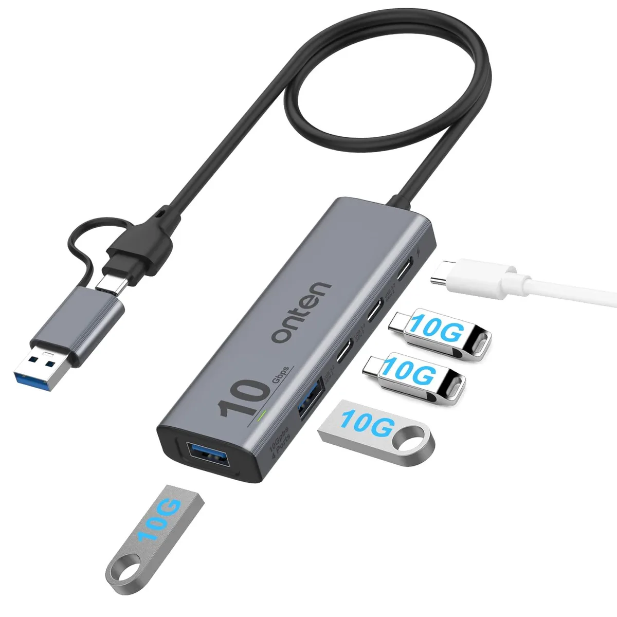 LORDWORLD LORDWORLD 10Gbps USB-C Hub 2×USB-A 2×USB-C 3.9×1.3×.6in — product photo