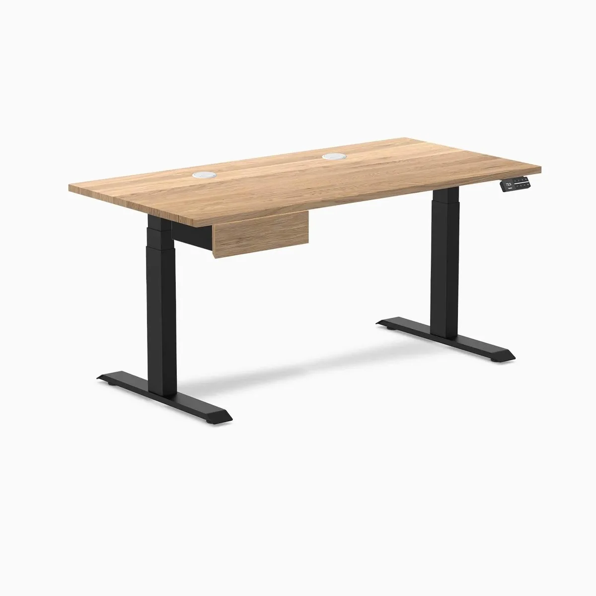 Desky Desky Dual Hardwood Standing Desk With Drawer White Oak 60 x 30 inches Matte Black — product photo