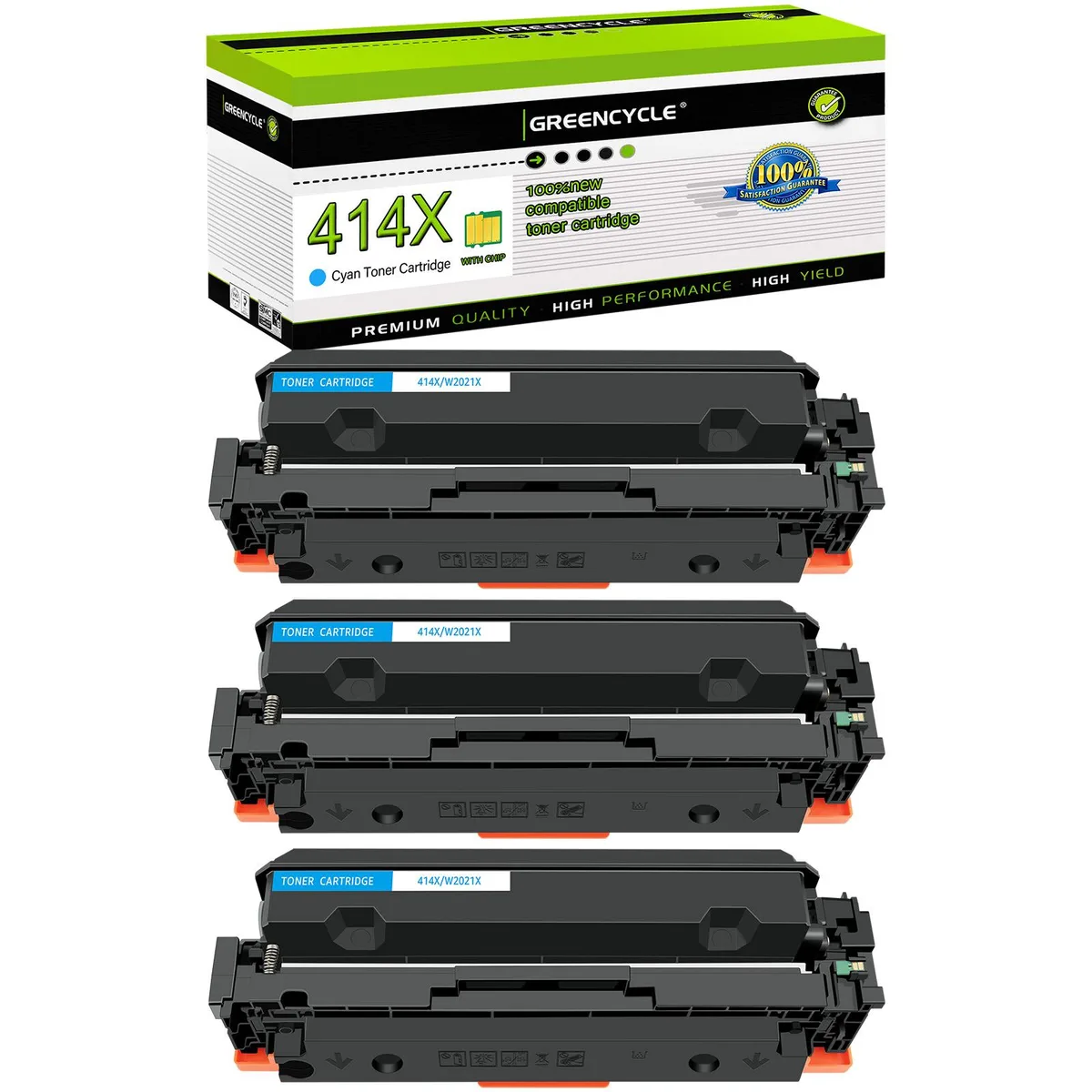 GREENCYCLE GREENCYCLE 3 Pack 414X Cyan Toner Cartridge (W2021X) 6000 pages — product photo