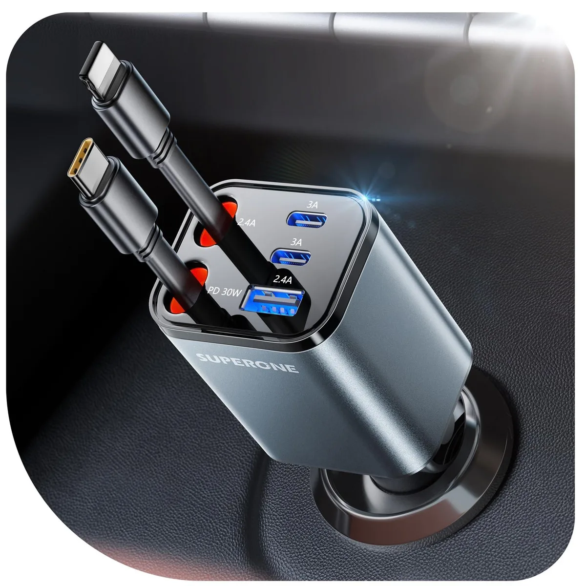  SUPERONE 2026 Compact Retractable Car Charger 84W — product photo