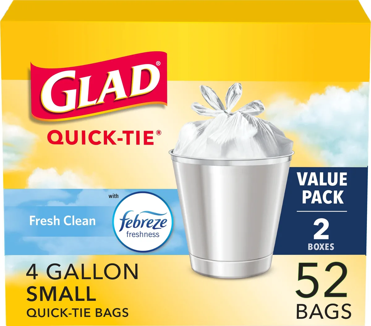 Glad OdorShield Quick-Tie Trash Bags Fresh Clean Scent 4 Gallon 52 Ct — product photo