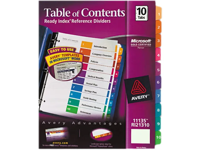 Avery Avery 11135 Ready Index Tab Dividers 1-10 Multicolor Letter card filing — product photo