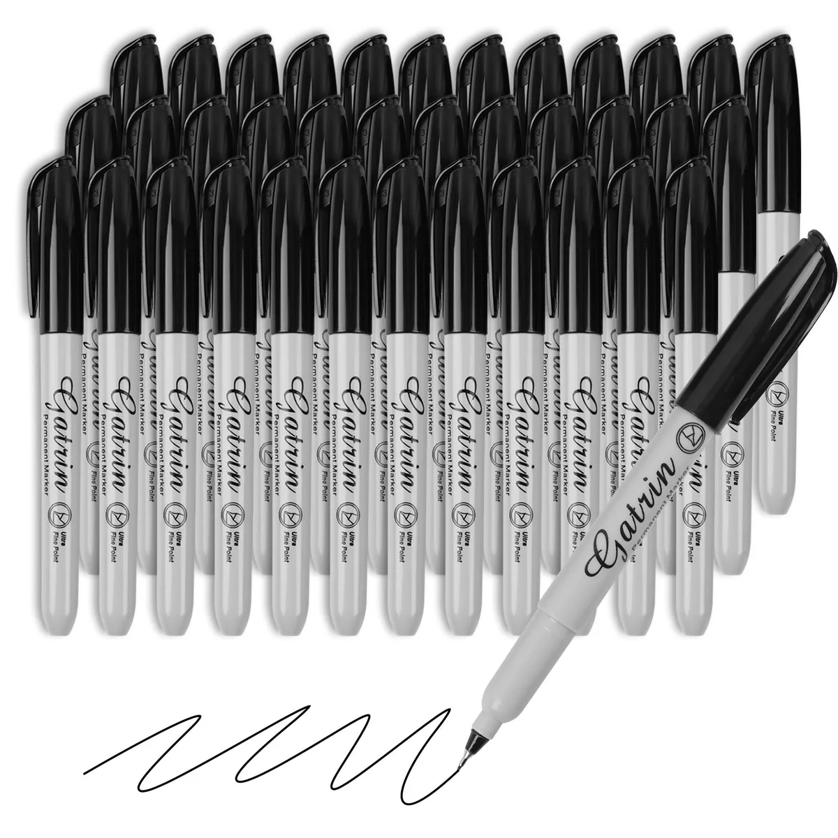 Gatrin Ultra Fine Point Black Permanent Markers 36 Pack 0.3mm — product photo