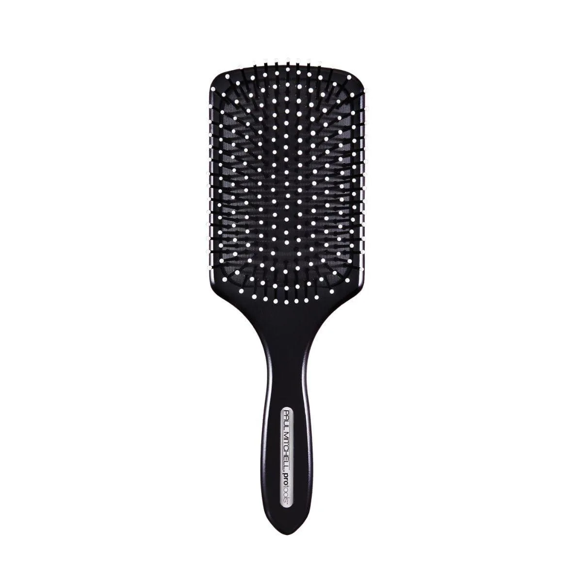 Wide paddle brush with flexible nylon bristles and rounded edges