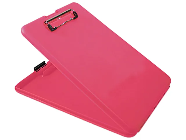 Pink plastic clipboard with storage compartment and clip, model 835