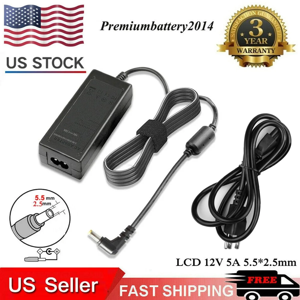 RAYBESTOS UNBRANDED RAYBESTOS UNBRANDED 12V 5A 60W Power Adapter 5.5mm 2.5mm — product photo