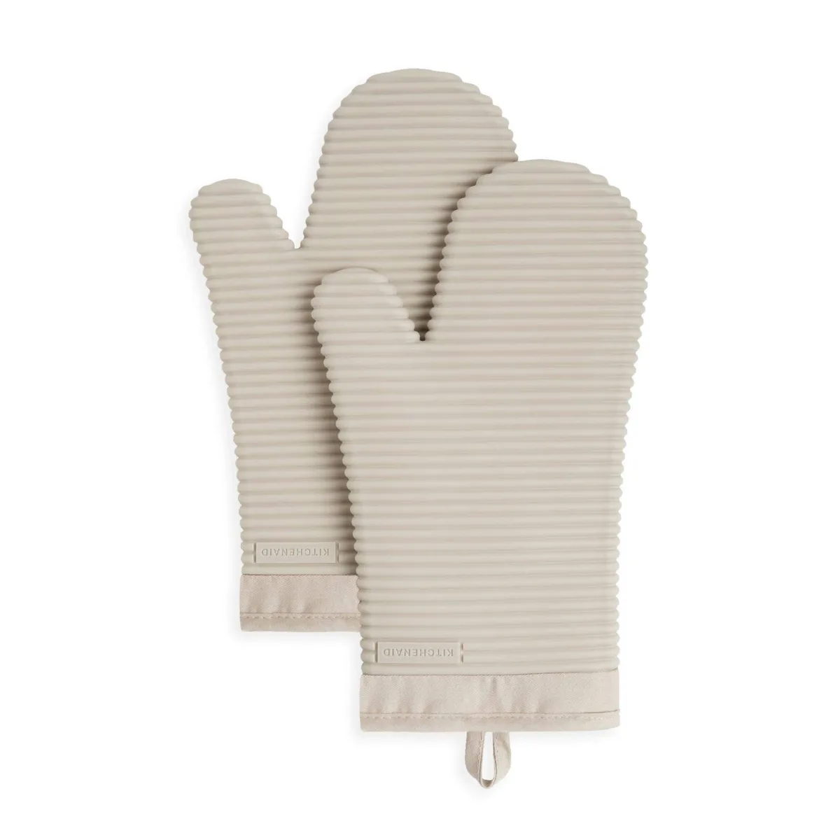 KitchenAid Ribbed Soft Silicone Oven Mitt 2-Pack 7.5x13 Milkshake Tan — product photo