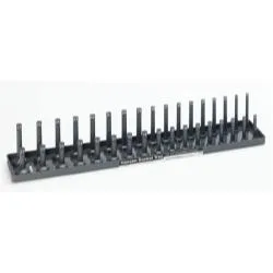 Gray plastic 1/2-inch drive metric socket tray with marked posts and end tangs