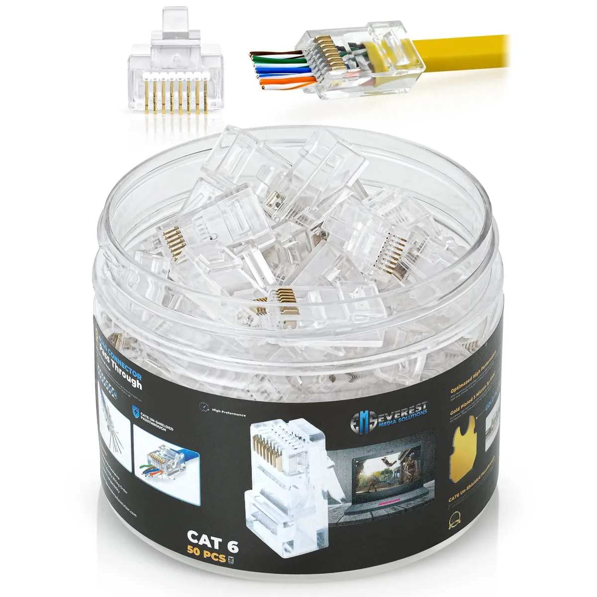KEHIPI KEHIPI Cat6 RJ45 Pass Through Connector 50-Pack — product photo