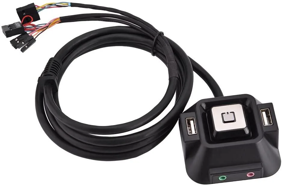 myVolts myVolts Desktop PC Switch Button with Dual USB 2.0 Ports, Audio & Microphone, 1.2m — product photo