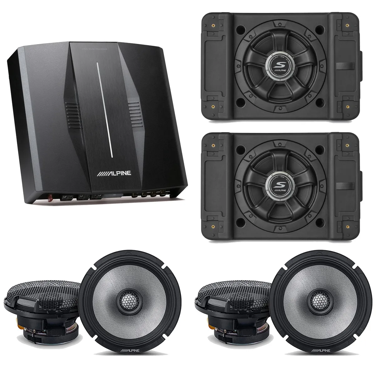 Alpine Alpine PXE-C80-88 OPTIM8 8-Channel Amplifier Bundle with 2x 12" SS-SB12 Subwoofers and 2x 6.5" R2-S65 Speakers — product photo