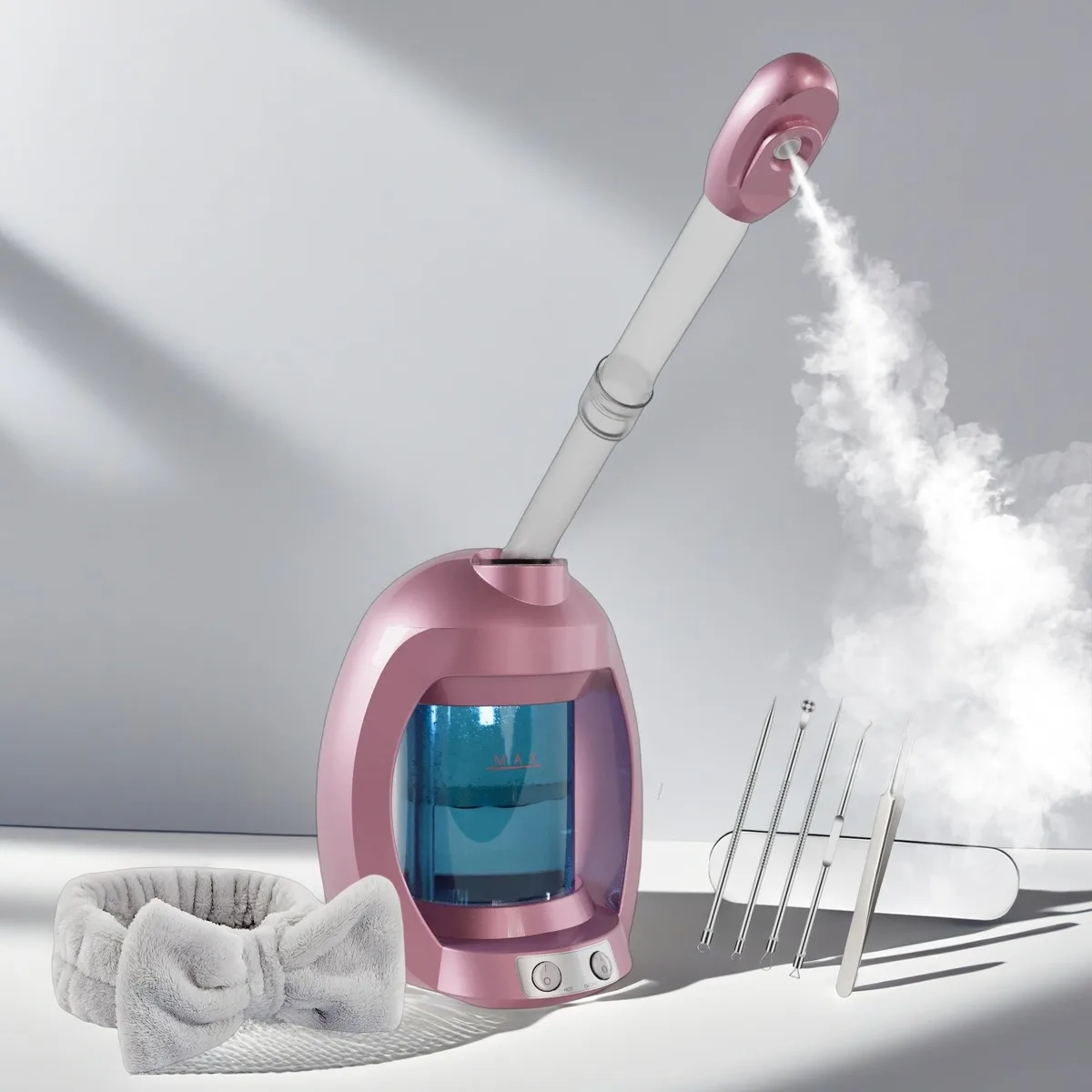 Pink nano ionic facial steamer with adjustable nozzle, corded electric, 1.288 kg