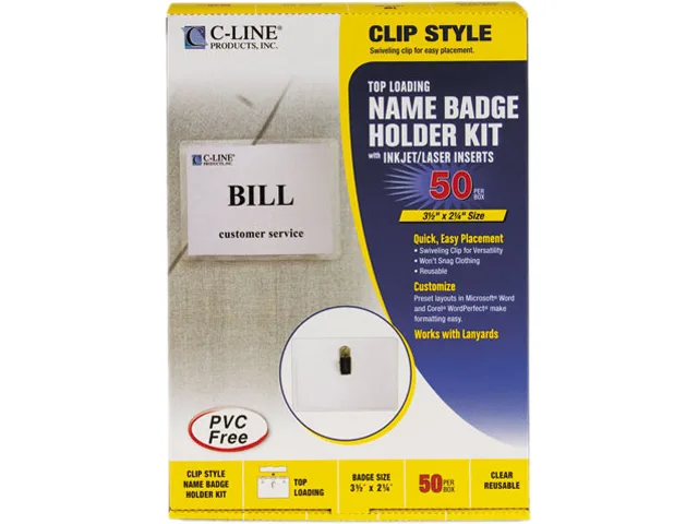 C-Line C-Line 95523 Badge Holder Kit, Top Load, 3.5 x 2.25, White, 50/Box — product photo