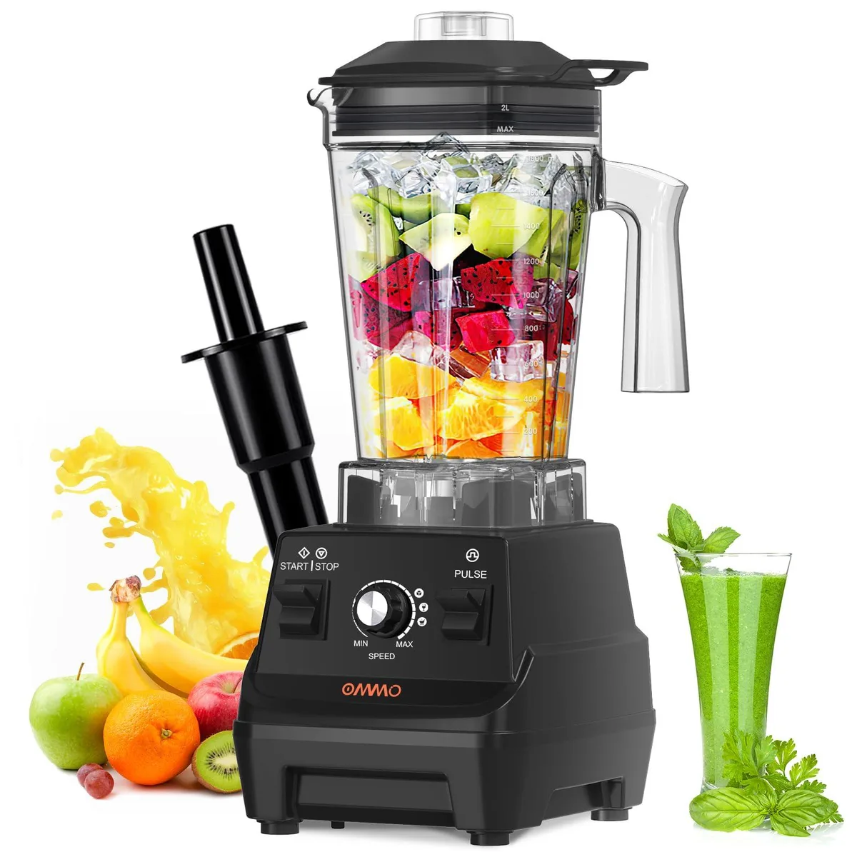 White countertop blender, 1.8 L jar, stainless steel blades