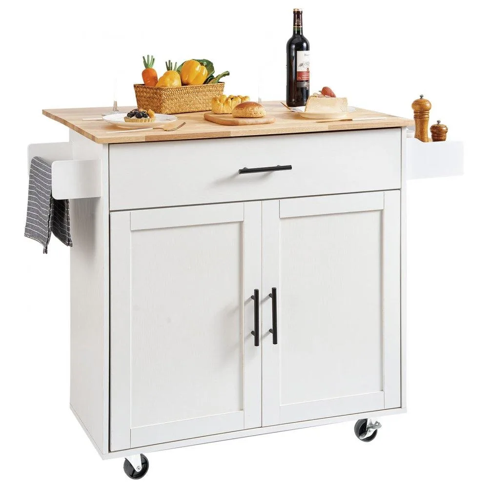 VEVOR VEVOR Kitchen Island Cart 35.4" White Solid Wood Top — product photo