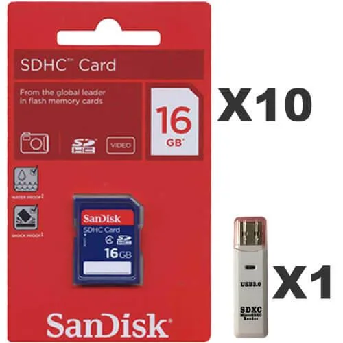 SanDisk SanDisk 16GB SDHC Class 4 SDSDB-016G-B35 Memory Card (10 Pack) with Reader — product photo