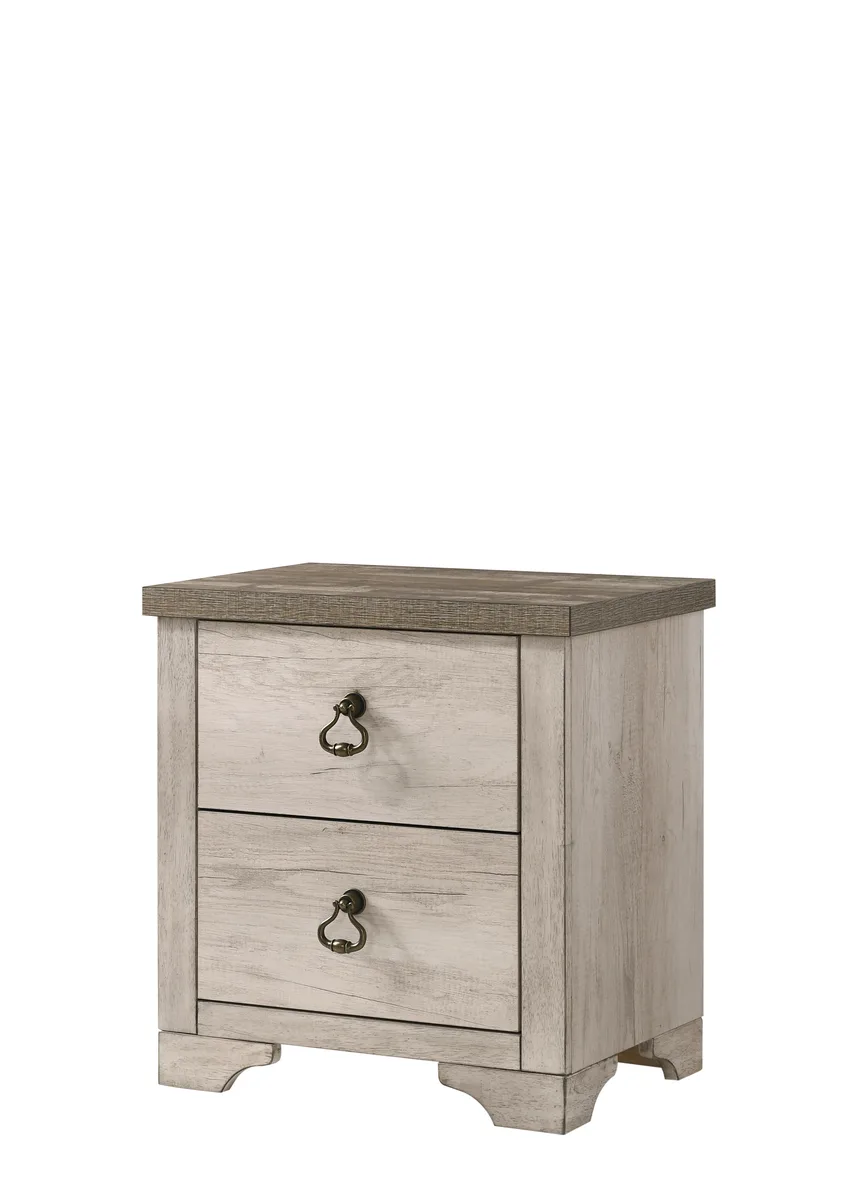 tuphen tuphen Cottage Style Distressed 2 Drawer Nightstand Driftwood Brown Top Ring Pull 23.6 16 25 — product photo