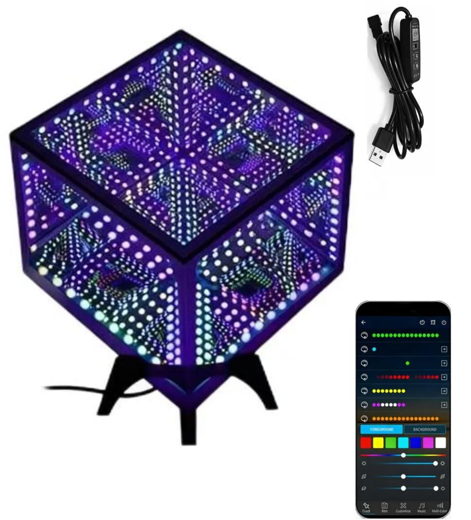 Matte-finish cube lamp, seven inches per side, infinity mirror interior