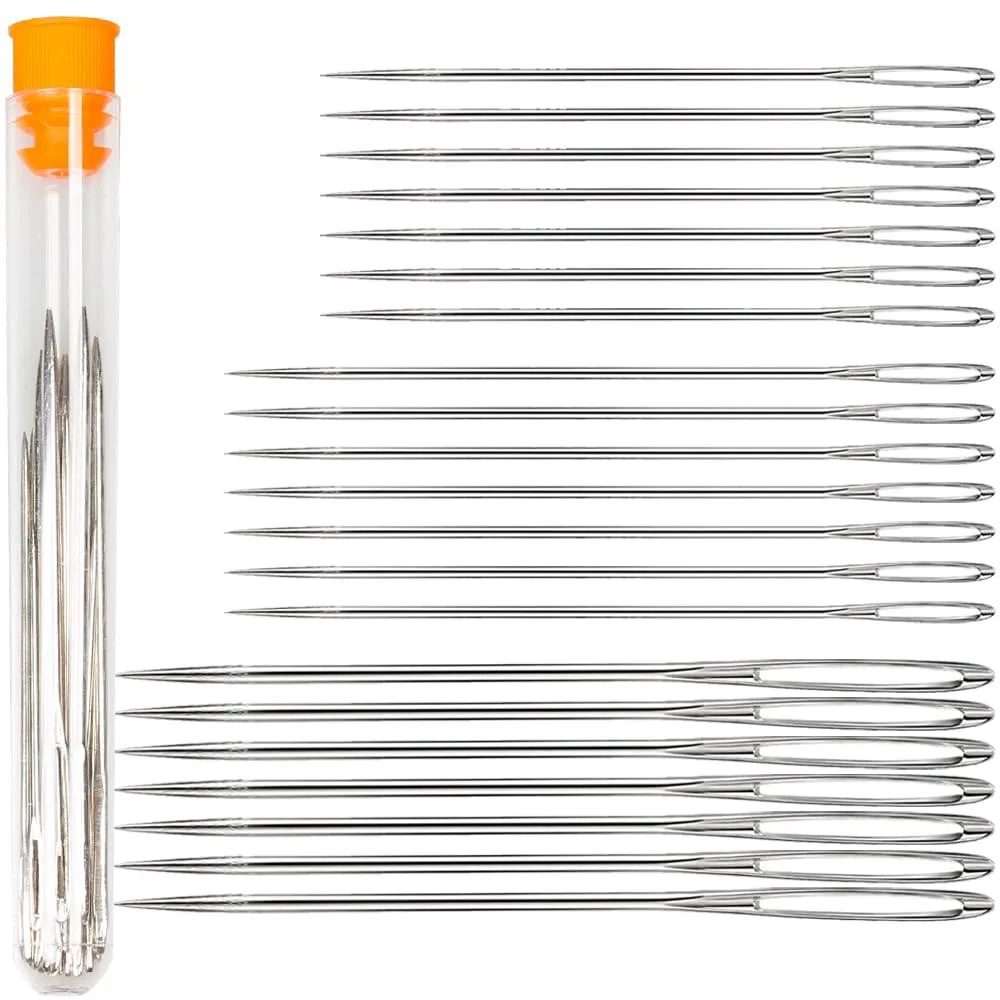 HEKISN 21pcs Stainless Steel Large Eye Sewing Needles 1.8/2.4/2.8 inch — product photo
