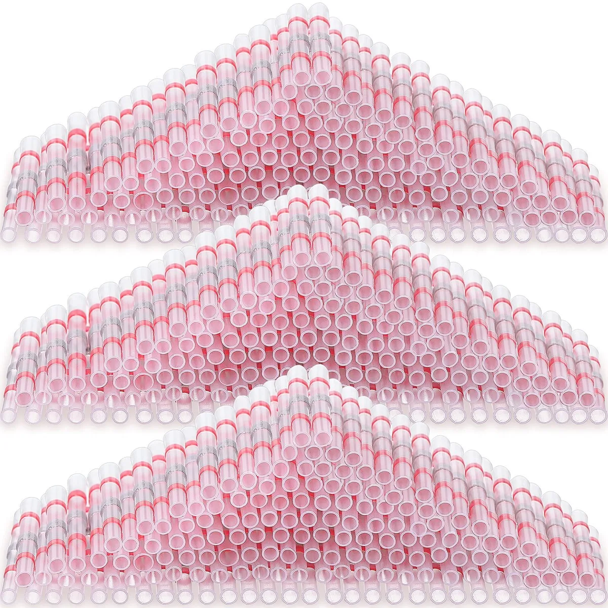 Clear plastic tube filled with 300 red insulated butt splice connectors