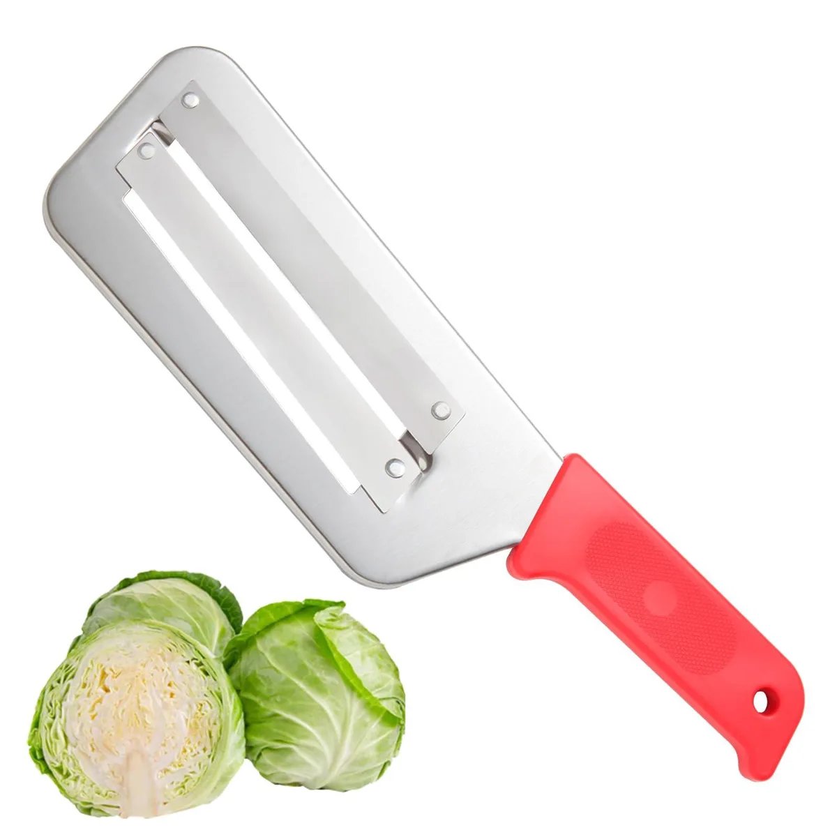 Stainless steel rectangular cabbage slicer 11.5 inches long with double blades and handle hole