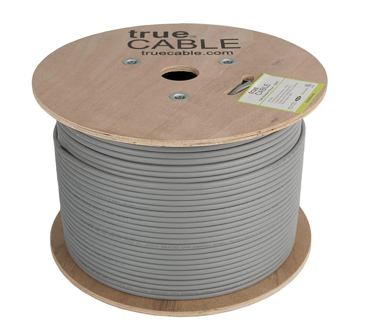 Corn Electronics Corn Electronics Cat6 Plenum Shielded network ethernet cable 1000ft Gray 23AWG 550MHz PoE++ — product photo