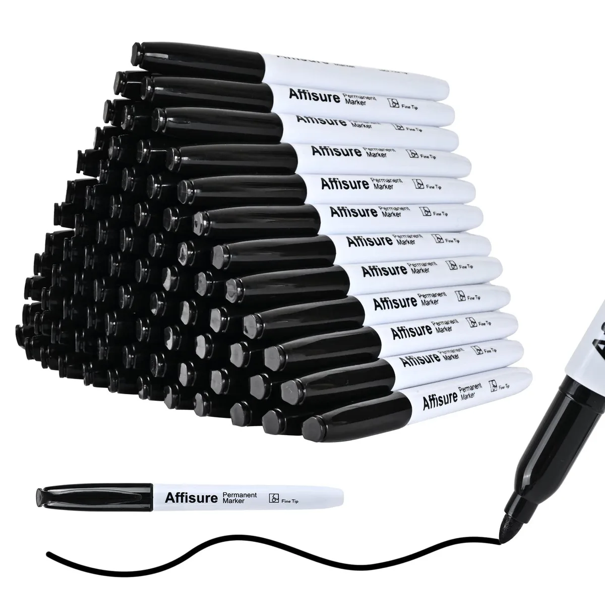 Box of 100 black ultra-fine permanent markers with caps