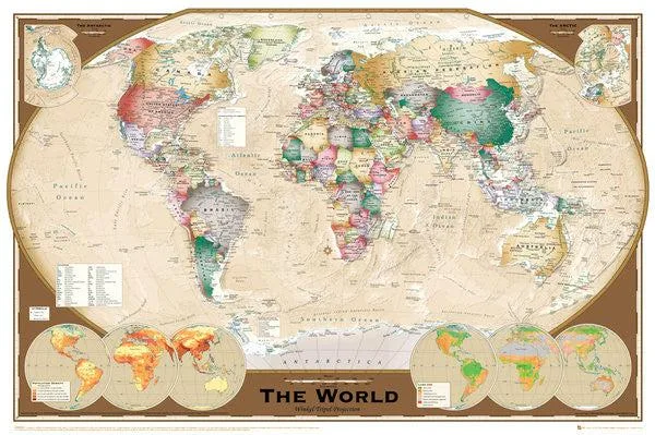 World map Tripel projection poster print 22 by 34 inches on heavy paper