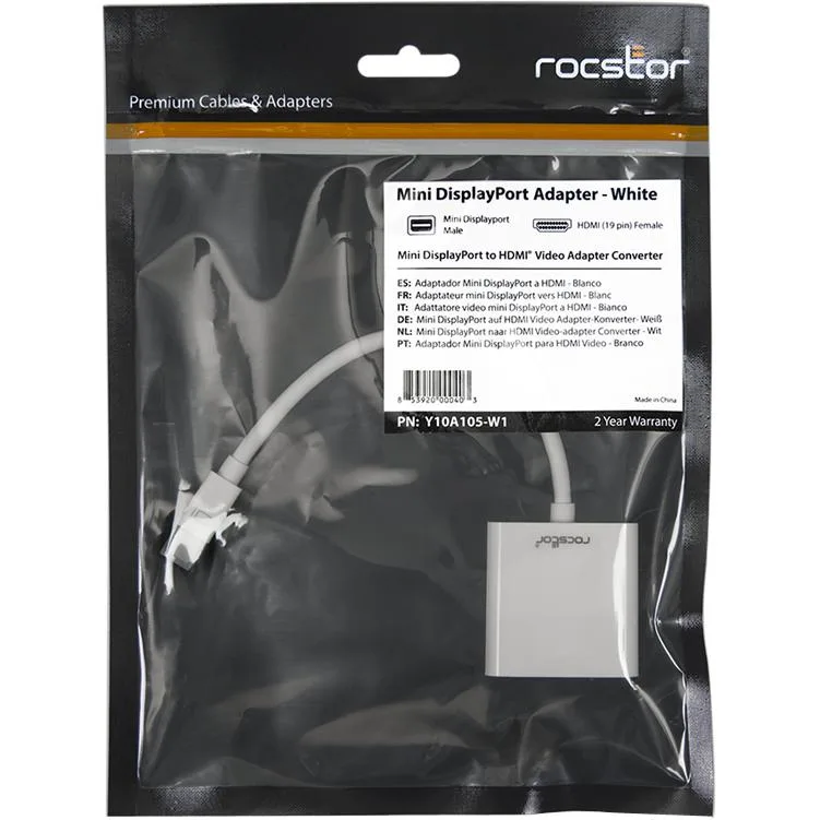 Rocstor Rocstor Y10A105-W1 Mini DisplayPort to HDMI Adapter 5.9" White — product photo