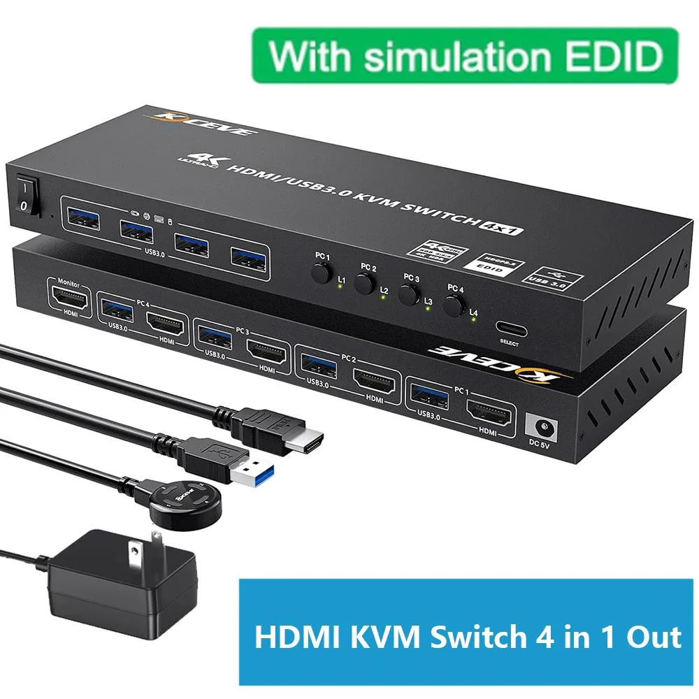 Hitoor Hitoor USB 3.0 HDMI KVM Switch 4 Port 4K@60Hz 2K@120Hz — product photo